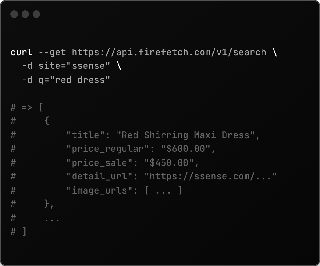 example of performing a search API call with curl